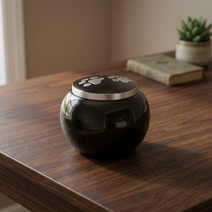 Black Ceramic Pet <b>Urn</b> Round Shape Silver Paw Design Airtight Memorial Jar for Dogs Simple Style Home Display - Product Image 3