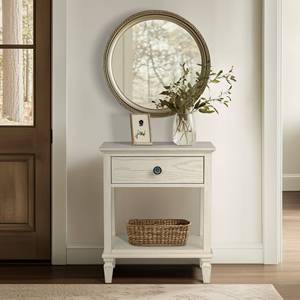 <b>Bedside</b> Table Antique Cream Finish With Drawer And <b>Shelf</b> For Bedroom - Product Image 2
