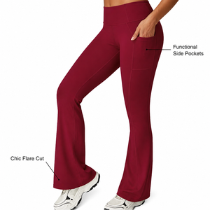 Ensembles de yoga pour femmes imprimés bordeaux haut de gamme, pantalons évasés taille haute, leggings sculptants, soutiens-gorge de sport à bretelles croisées, extensibles dans quatre directions - Product Image 2
