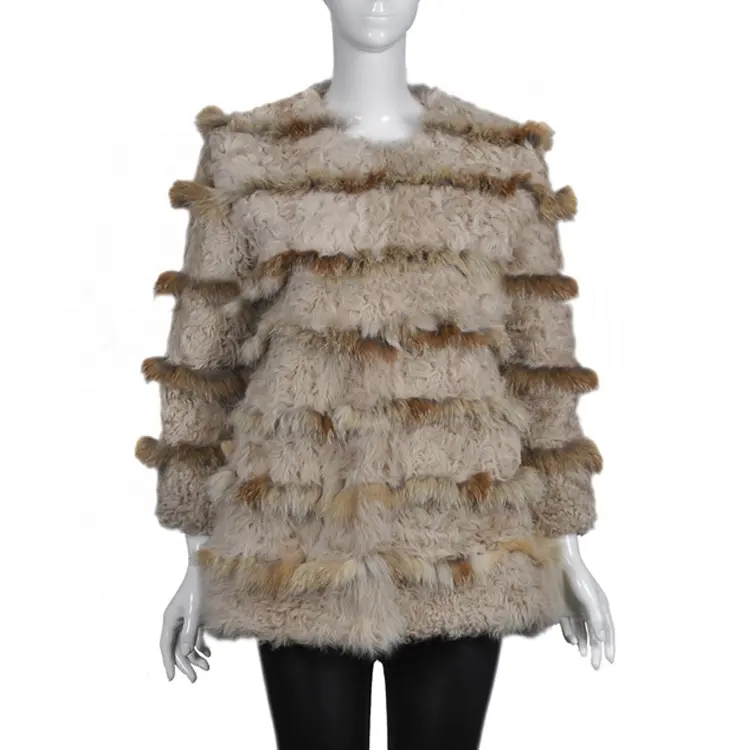 YR791 Fashion Women Winter Custom made luxury designer garments genuine fur apparel Real fox and Sheep lamb overcoat