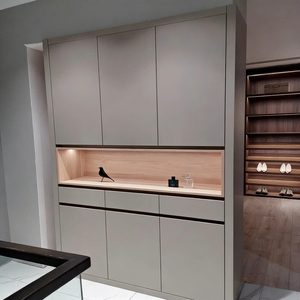 <span class=keywords><strong>Buffet</strong></span> sur mesure <span class=keywords><strong>gris</strong></span> mat pour toute la maison, rangement de salle à manger en panneaux de bois écologiques - Product Image 4