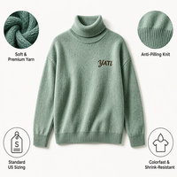 Fabricant de pulls personnalisés avec logo OEM, pull en tricot pour femmes, col roulé brodé, mélange de laine, pull chaud d'hiver, tricot personnalisé