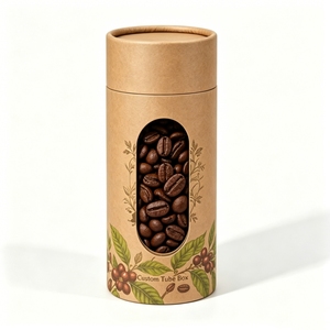 Custom Biodegradable Kraft Paper Tube Packaging With Clear Window Food Grade For <b>Coffee</b> <b>Beans</b> And Organic Tea - Product Image 5
