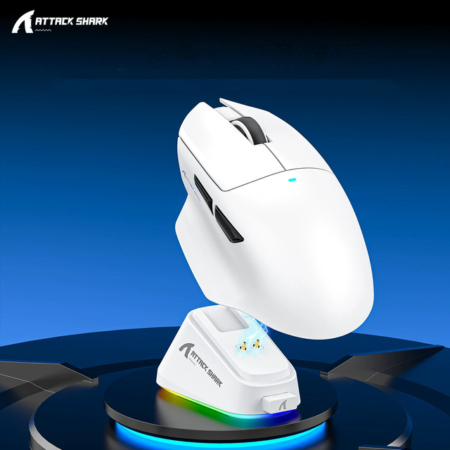 ATTACK SHARK V6 Wireless BT Mouse Light Weight E-sports Game Long Endurance Three Mode RGB Base Charging Optical Mouse