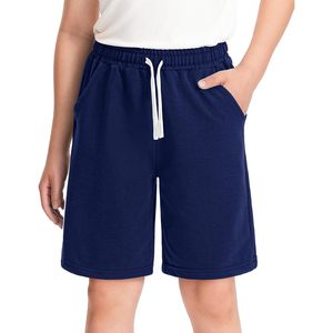 Shorts en coton pour garçons, taille mi-haute, cordon de serrage, avec poches, style athlétique décontracté, bermudas pour 5-14 ans - Product Image 1