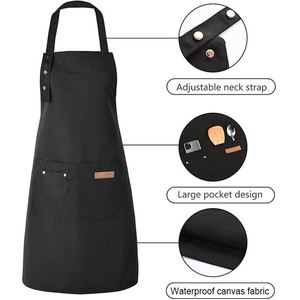 Tabliers de cuisine en toile imperméable avec logo personnalisé, grandes poches et sangles réglables pour femmes et hommes, tablier de chef pour la pâtisserie - Product Image 2