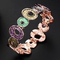 En stock Bracelets ovales ajourés émaillés plaqués argent, style vintage, à motif ondulé coloré, bijoux pour femme pour soirée