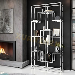 Bán buôn đồ nội thất phòng khách kính kim loại thép không gỉ thư viện kệ sách kệ sách rõ ràng kệ sách sang trọng kệ sách - Product Image 2