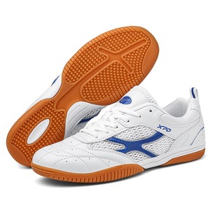 Zapatillas de tenis de mesa unisex blancas y rojas de malla, deportivas, con cordones, suela de goma antideslizante, transpirables, para uso en interiores de verano. - Product Image 3