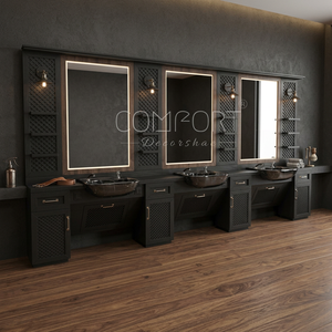 Estación de Barbería Plegable y Ajustable de Diseño Moderno en Dorado y Negro con Madera para Uso Comercial en Salones de Belleza - Product Image 3
