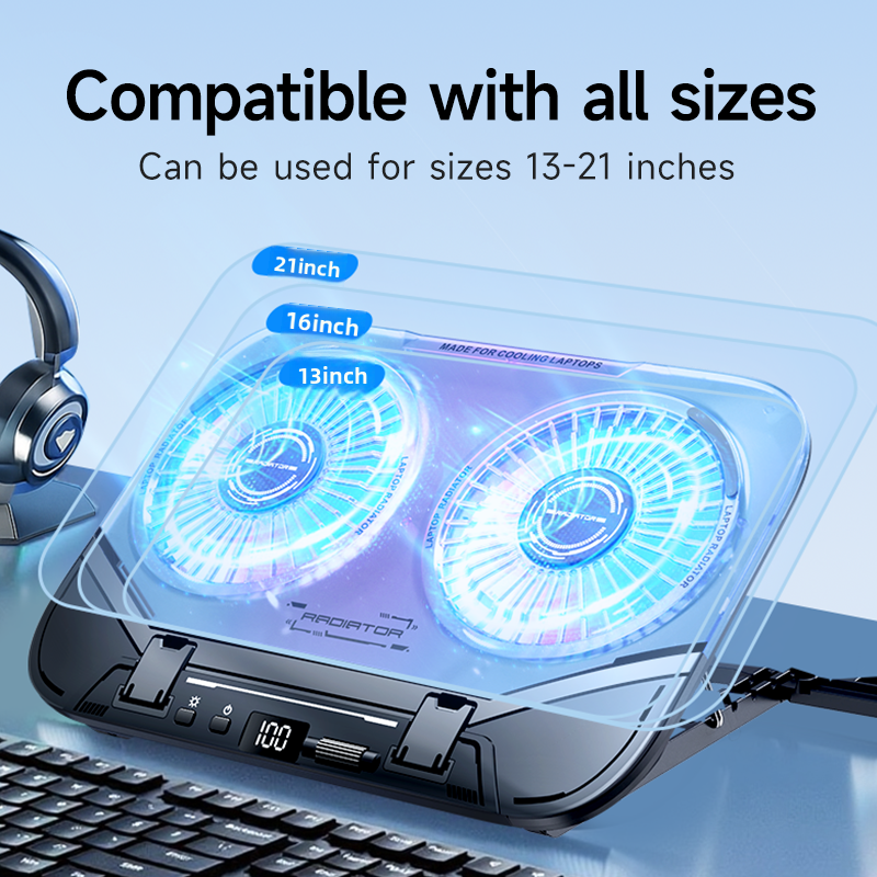 ORANGLES 2-Fan USB Laptop Cooling Pad | Height Adjustable Ergonomic Notebook Cooler Stand with Dual USB Ports, Foldable Design for 15-17" Laptops – Portable Gaming/Office Accessory (Kuwait) - angled perspective - presenting advantages - Image 4 of 6 | fits any environment | Purchase 2-Fan USB Laptop Cooling Pad | Height Adjustable Ergonomic Notebook Cooler Stand with Dual USB Ports, Foldable Design for 15-17" Laptops – Portable Gaming/Office Accessory (Kuwait) Michigan | Free Shipping ORANGLES