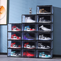 Grands rangements à chaussures transparents pliables en plastique à ouverture latérale Boîte de rangement pliable empilable transparente Organisateur blanc noir