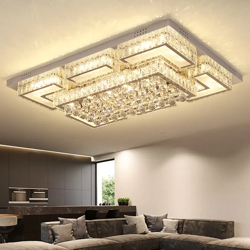 Toptan kaliteli Modern kapalı ev dekoratif aydınlatma kare Led kristal tavan lambası