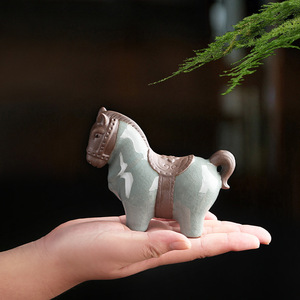 Figurine d'animal en céramique Celadon, style chinois, faite à la main, pour décoration intérieure, ornement de théière en céramique Ru - Product Image 3