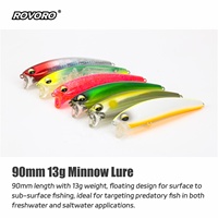 ROVORO Leurre Artificiel Flottant Minnow à Lèvre Courte 90mm 13g pour la Pêche au Bar en Eau Douce