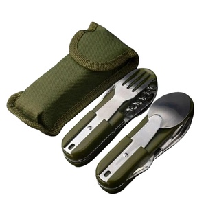 Ensemble de vaisselle pliable en acier inoxydable pour l'extérieur, ustensiles de camping multi-usages, équipement de pique-nique réutilisable, kit de vaisselle de voyage - Product Image 1