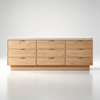 Commode à 9 tiroirs en bois massif brossé, avec dessus en pierre de travertin écologique et couleur personnalisable, pour la décoration de chambre et de villa