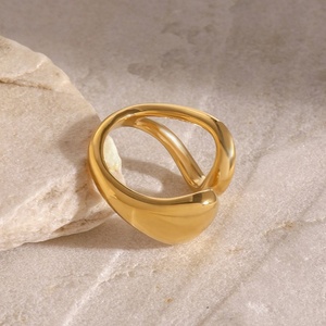 Bague ouverte asymétrique creuse plaquée or rose personnalisée pour femme, bijou fantaisie en acier inoxydable, bague géométrique tendance - Product Image 3
