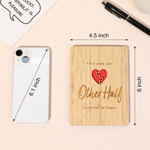 Tarjeta de Aniversario de Madera con Diseño de Rompecabezas de Corazón, Regalo Romántico para Esposa/Esposo/Novia/Novio - Product Image 4