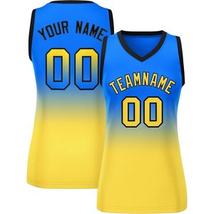 Maillot de basket personnalisé pour femmes, col en V dégradé, respirant, nom et numéro de l'équipe sublimés, vêtements de sport en maille 320g - Product Image 1