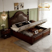 Lit double de luxe au design minimaliste moderne pour chambre principale, cadre en bois massif de 1,8 mètre avec rembourrage doux pour appartement