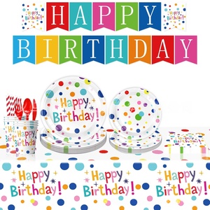 Trouvez des assiettes personnalisées HLC pour célébrer un joyeux anniversaire, des décorations d'anniversaire pour enfants, des ensembles de vaisselle d'anniversaire colorés à pois. - Product Image 2