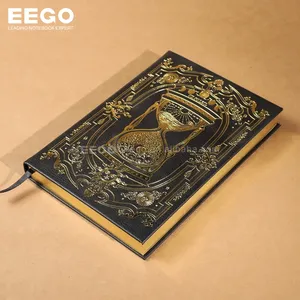 Cuaderno de diario de tapa dura de cuero impreso personalizado con logotipo, hoja de oro personalizada con borde dorado Vintage