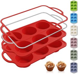 Paquete de 2 Moldes de Silicona para Muffins de 6 Tazas con Marco Reforzado de Metal, Tamaño <span class=keywords><strong>Jumbo</strong></span>, Aptos para Lavavajillas, Juego de Moldes Duraderos para Hornear - Product Image 1