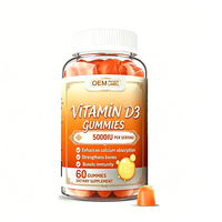 Gummies de Vitamine D3 Personnalisées OEM à Marque Blanche 5000 UI, Renforcent l'Immunité et l'Absorption du Calcium, Soutien à la Solidité Osseuse