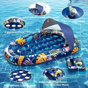เก้าอี้ลอยน้ำสำหรับสระว่ายน้ำ JOSEN รุ่นโมเดิร์น พร้อมหลังคา ที่วางแก้ว หมอน ปรับระดับได้ ถอดออกได้ ผ้าคลุมกันแดด PVC แบบเป่าลม - Product Image 2