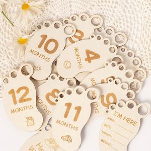 Factory Footprint Shaped Wooden Baby Milestone Cards Newborn Growth Tracking Keepsake Set for Baby's First Birthday Souvenir - Product Image 2