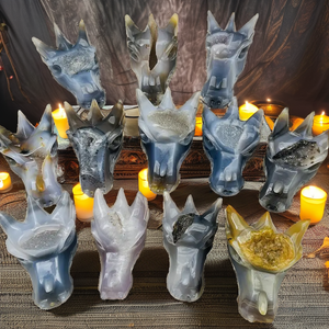 Sculpture de dragon en agate véritable sculptée à la main, taille unique, écologique, style Feng Shui, gravée, pour décoration intérieure en cristal - Product Image 2