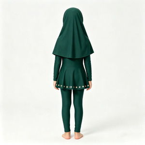 Girls Muslim Swim <b>Set</b> 3PCS <b>Modest</b> Full Coverage Swimwear with Hijab Long Sleeve Kids Swimsuit - Product Image 5