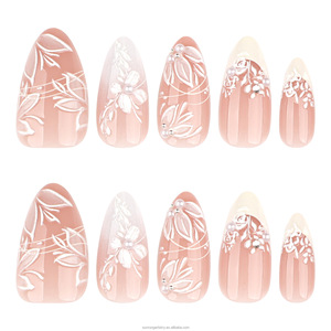 <span class=keywords><strong>Uñas</strong></span> Acrílicas 3D Blancas Frescas con <span class=keywords><strong>Diseño</strong></span> Floral, <span class=keywords><strong>Uñas</strong></span> Postizas a Presión, Puntas de <span class=keywords><strong>Uñas</strong></span> Falsas - Product Image 2