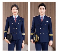 Uniformes de pilote et de personnel d'aviation sur mesure de haute qualité pour hommes et femmes, ensemble deux pièces à double boutonnage