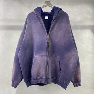 Sudadera con <span class=keywords><strong>capucha</strong></span> personalizada Vintage lavado ácido desgastado Crop Boxy Zip up para Hombre Ropa Informal rasgada de gran tamaño de peso pesado Sun Faded Fleece con <span class=keywords><strong>capucha</strong></span> - Product Image 2