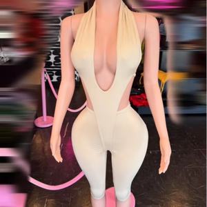 Viviblook D25JP311 Ladies <b>Jumpsuit</b> Sexy Solid Color V-neck Halter Backless Lace up Cropped Pants <b>Jumpsuits</b> <b>for</b> <b>Women</b> - Product Image 2