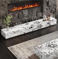Mesa de Centro Moderna con Tapa de Mármol y Cajones de Almacenamiento, Mueble para TV, para Sala de Estar, Dormitorio, Comedor u Hotel