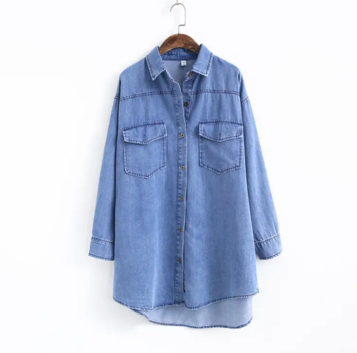 spring autumn good quality casual jeans long blouse women shirts