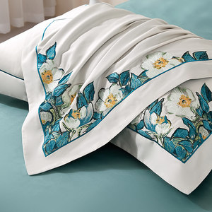 طقم أغطية سرير فاخر من القطن الخالص عالي الجودة قابل للتخصيص من ألينهوم لوناريا، طقم غطاء لحاف مطرز OEM ODM - Product Image 4