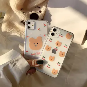 INS Lovely Bear and Cherry Mobile Cases Soft TPU phone Case for iPhone 14 plus 13 pro max 12 mini 11 XS Max XR