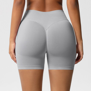 Shorts de sport côtelés sans coutures pour femmes, taille haute, effet push-up fessier, non transparents, à compression, pour la course, vente en gros - Product Image 2