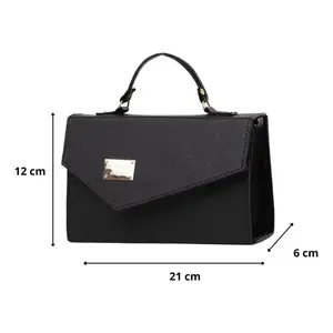 Bolso cruzado negro para mujer Fana, de piel sintética, con placa metálica, para todas las estaciones - Product Image 3