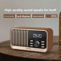 Kayu Solid Retro untuk Speaker Berkualitas Tinggi Subwoofer Rumah Jam Alarm Audio Radio Pengisian Daya Nirkabel Tahan Debu Perintah Suara