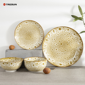 OEM Design Personnalisé 16 Pièces Padprinting Porcelaine Jaune Imitatie Service d'assiettes émaillées réactives Service de vaisselle - Product Image 2