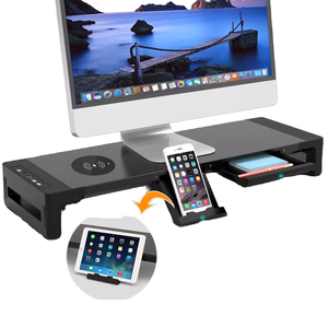 Support de moniteur PC à double ventilateur avec organisateur, transmission de données USB 3.0 et chargement sans fil (en plastique) - Product Image 1