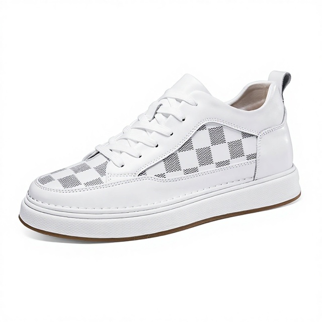New Design Spring Soft Comfort Invisible Height Increasing 6CM 8CM Checkered Microfiber Leather Platform Casual Walking Shoes