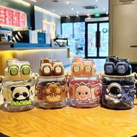 Botella de Agua Infantil de Tritán de 620 ml con Diseño de Panda, Tipo Pajita, Gran Capacidad, Portátil, Doble Pajita Deportiva para Verano