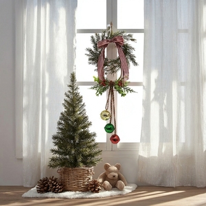 Adornos Navideños Transfronterizos: Campanas Metálicas Coloridas, Adornos para Árbol de Navidad, Bayas de Pino con Trenzado de Yute - Product Image 2