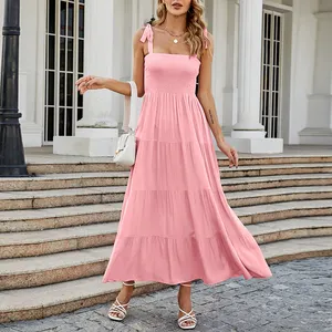 YUNNES Sleeveless Fit and Flare Ladies Clothing Solid Color Rayon Women's Long Modest Dresses